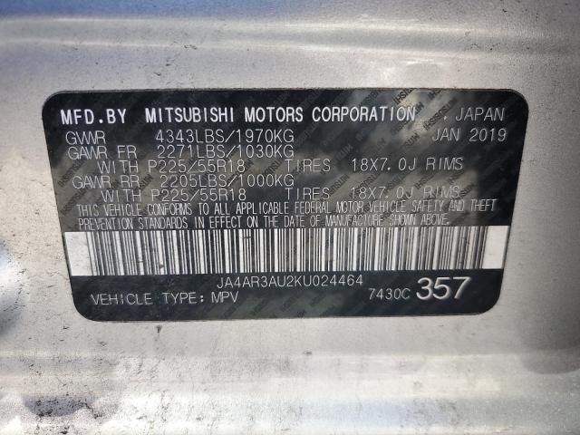 2019 MITSUBISHI OUTLANDER JA4AR3AU2KU024464