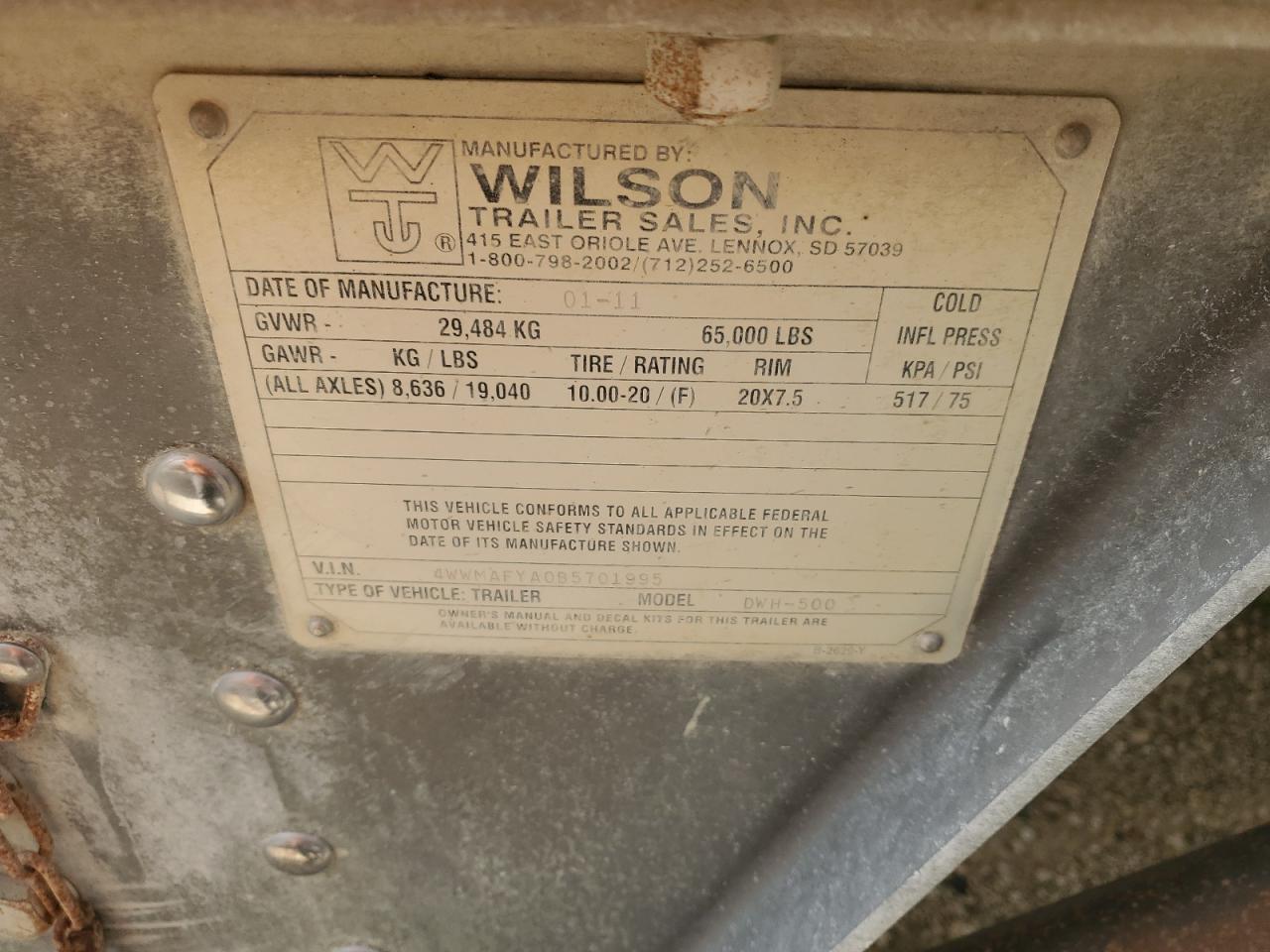 Lot #3235861029 2011 WILSON TRLR