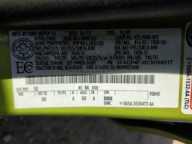 2012 FORD FIESTA SES - 3FADP4FJ0CM169317