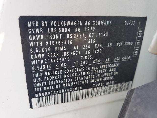 2017 VOLKSWAGEN TIGUAN S WVGBV7AX8HK028008