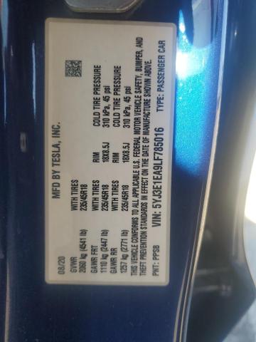 2020 TESLA MODEL 3 5YJ3E1EA9LF785016