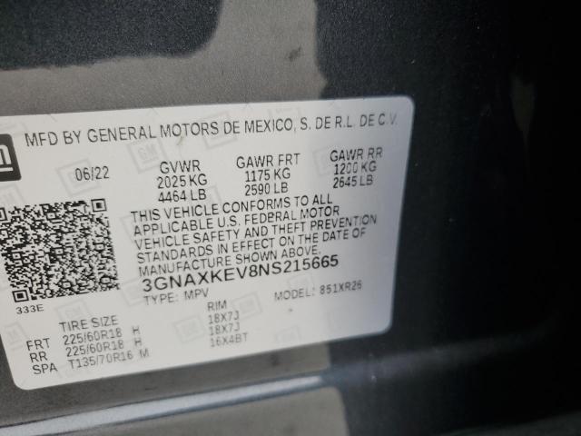 2022 CHEVROLET EQUINOX LT 3GNAXKEV8NS215665