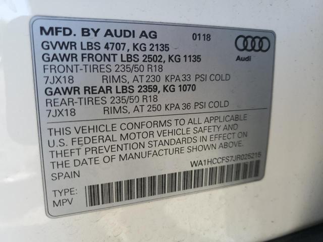 2018 AUDI Q3 PREMIUM WA1HCCFS7JR025215