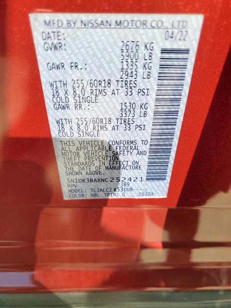 2022 NISSAN PATHFINDER SV - 5N1DR3BAXNC252421