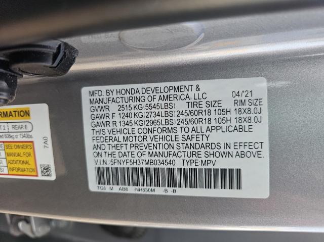 2021 HONDA PILOT EX 5FNYF5H37MB034540