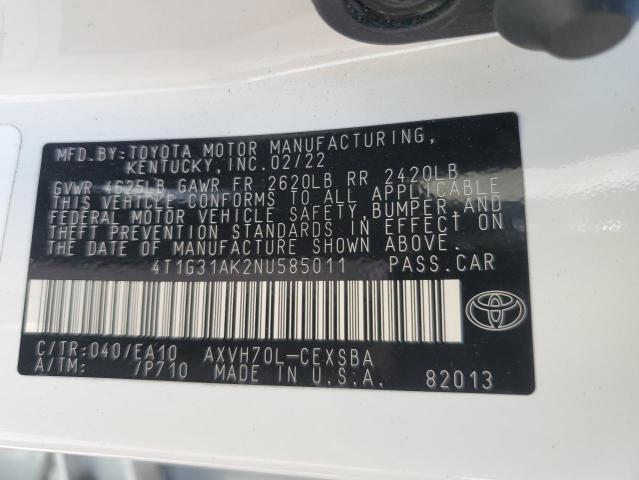 2022 TOYOTA CAMRY NIGH 4T1G31AK2NU585011