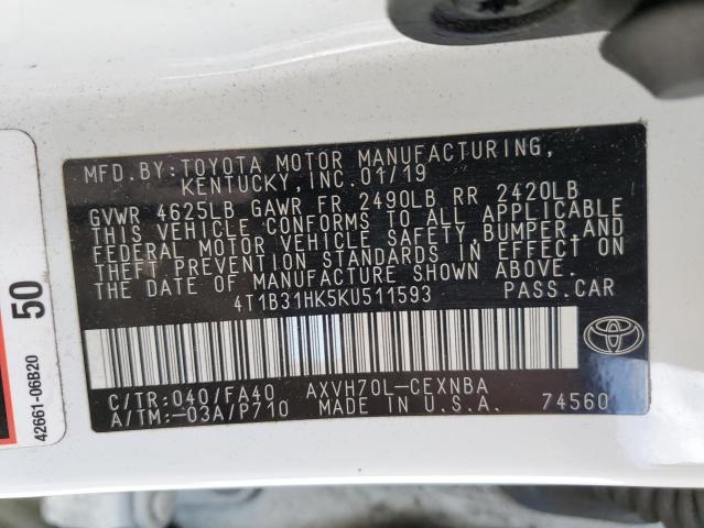 2019 TOYOTA CAMRY LE 4T1B31HK5KU511593
