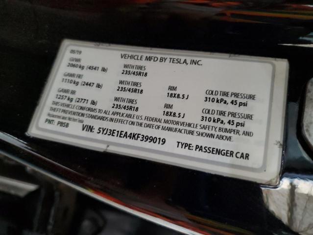 2019 TESLA MODEL 3 5YJ3E1EA4KF399019