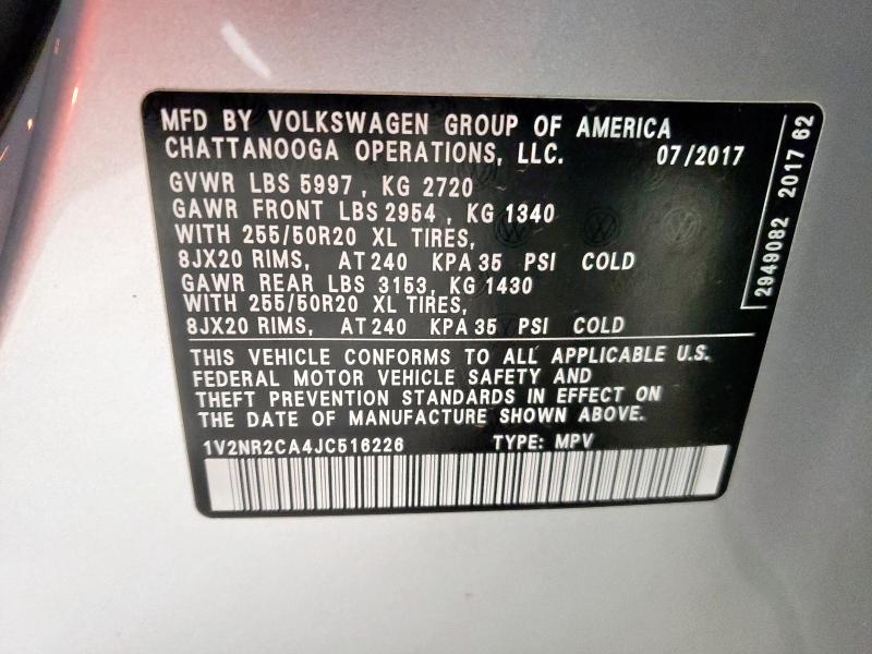 2018 VOLKSWAGEN ATLAS SEL PREMIUM 1V2NR2CA4JC516226