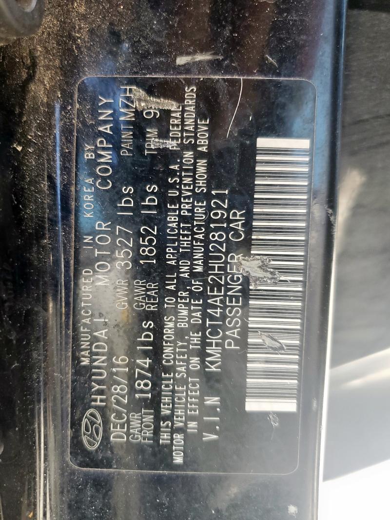 2017 HYUNDAI ACCENT SE KMHCT4AE2HU281921
