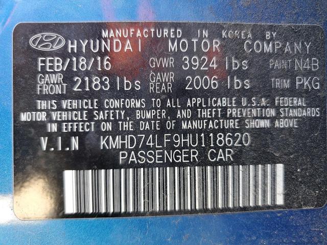 2017 HYUNDAI ELANTRA SE KMHD74LF9HU118620