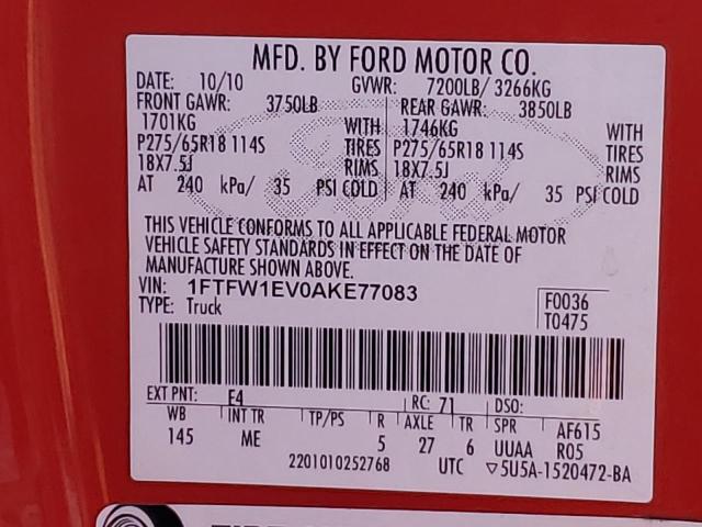 2010 FORD F150 SUPER - 1FTFW1EV0AKE77083