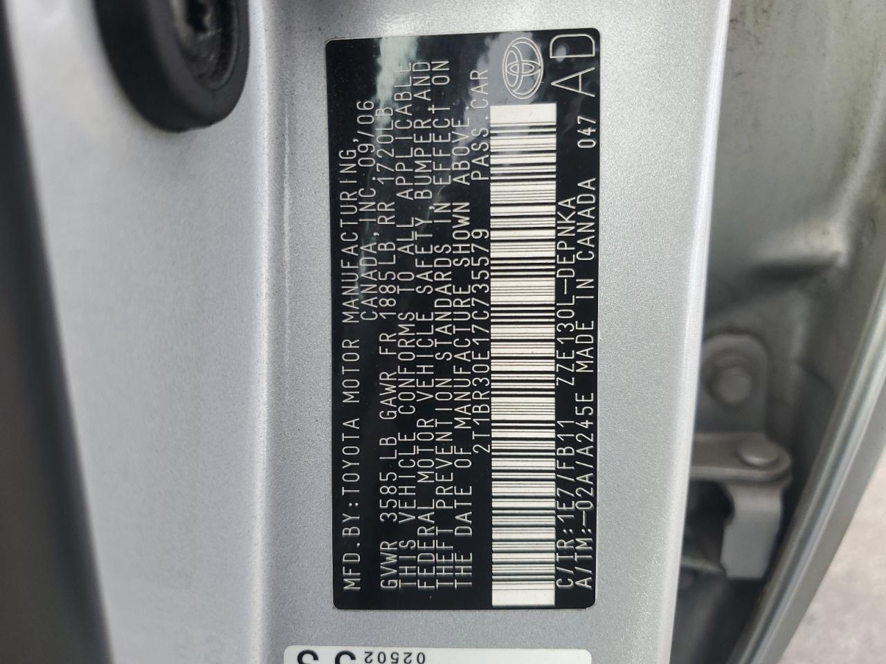 Lot #3291170093 2007 TOYOTA COROLLA CE