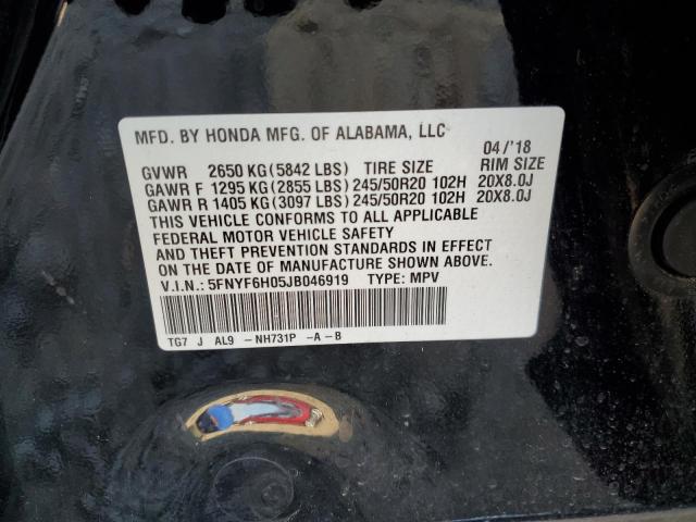 2018 HONDA PILOT ELIT 5FNYF6H05JB046919