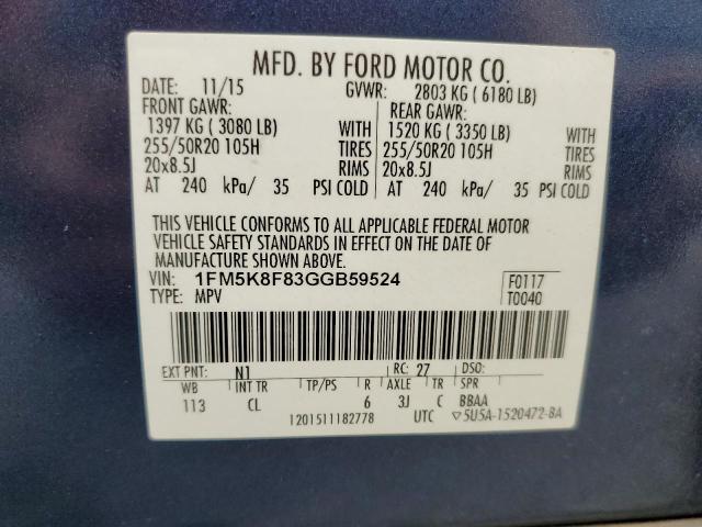 2016 FORD EXPLORER LIMITED 1FM5K8F83GGB59524