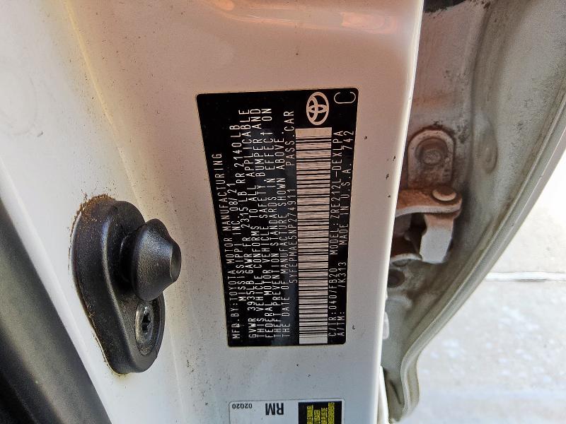 2022 TOYOTA COROLLA LE 5YFEPMAE5NP274911