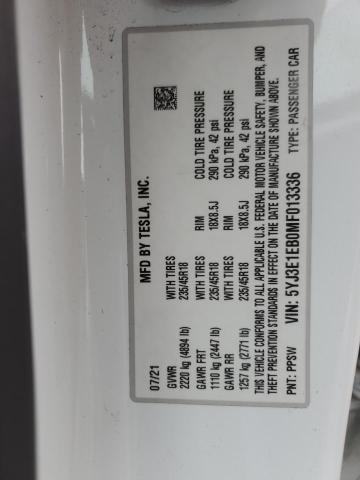 2021 TESLA MODEL 3 - 5YJ3E1EB0MF013336