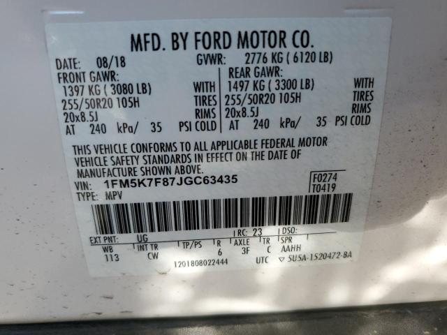 2018 FORD EXPLORER L 1FM5K7F87JGC63435