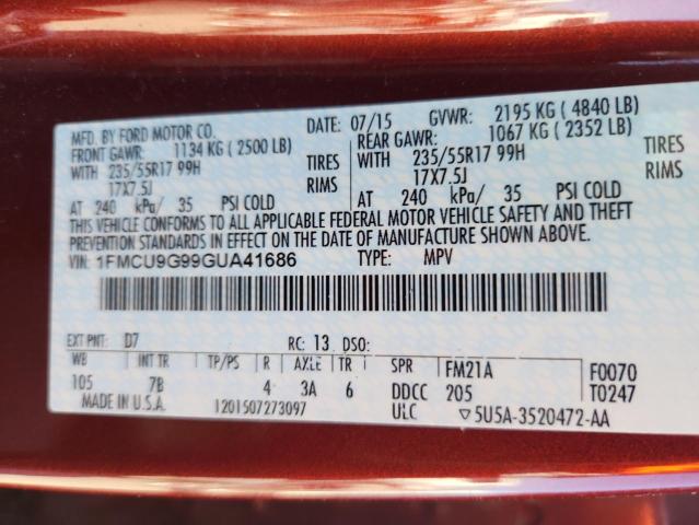 2016 FORD ESCAPE SE 1FMCU9G99GUA41686