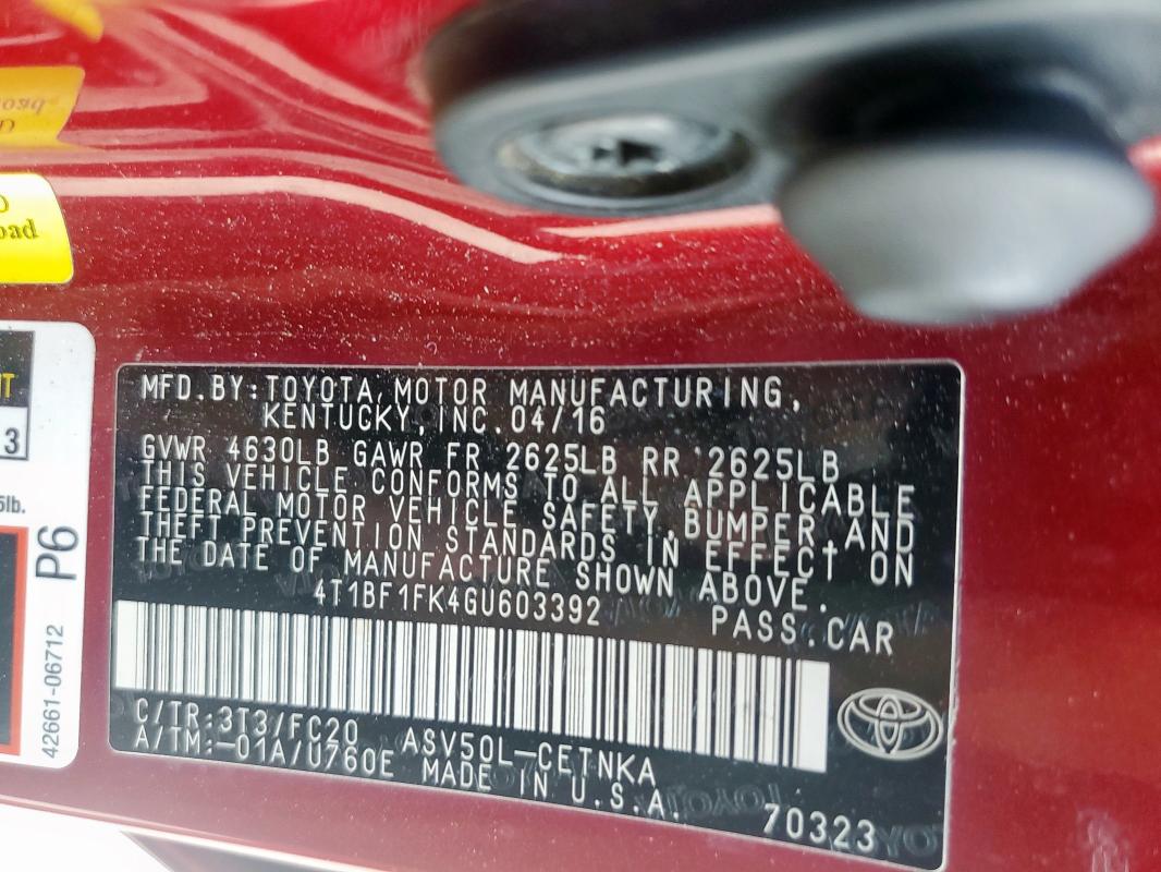 2016 TOYOTA CAMRY LE - 4T1BF1FK4GU603392