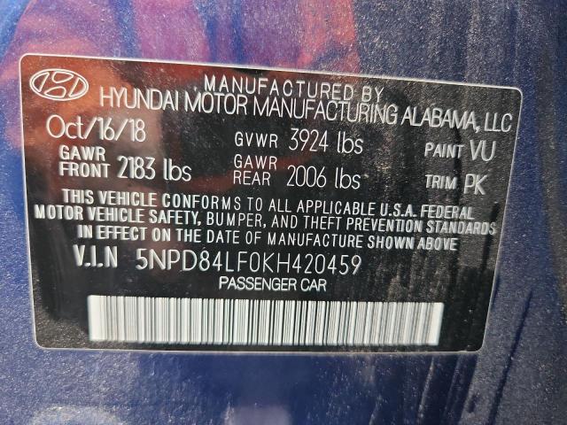 2019 HYUNDAI ELANTRA SE 5NPD84LF0KH420459