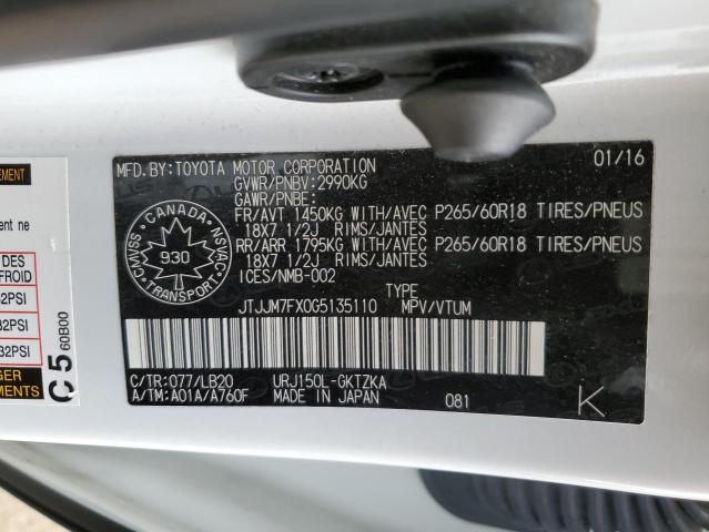 2016 LEXUS GX 460 PRE JTJJM7FX0G5135110