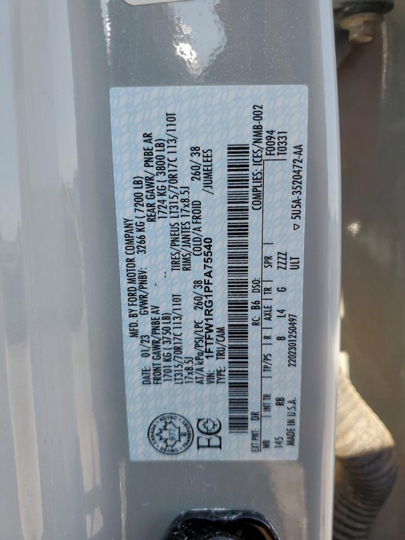 2023 FORD F150 RAPTO 1FTFW1RG1PFA75540