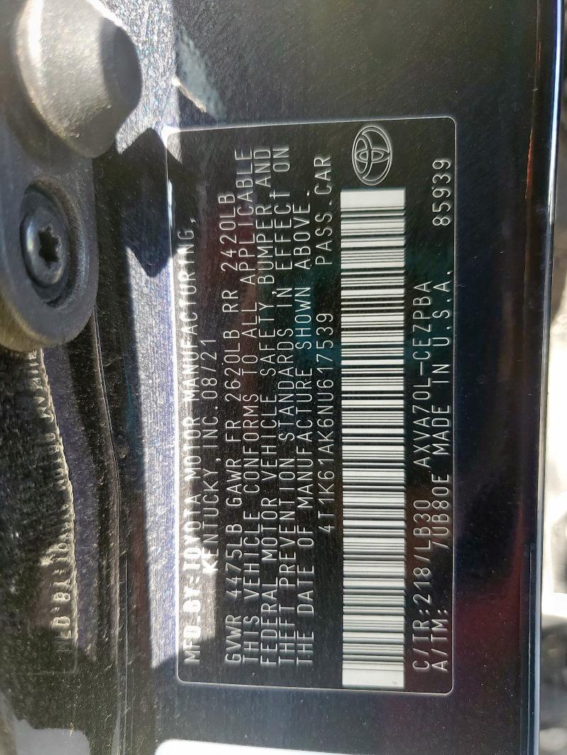 2022 TOYOTA CAMRY XSE 4T1K61AK6NU617539