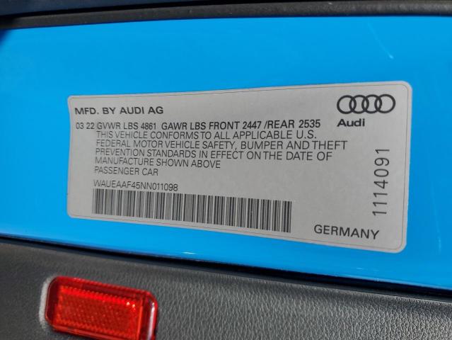 2022 AUDI A4 PREMIUM - WAUEAAF45NN011098