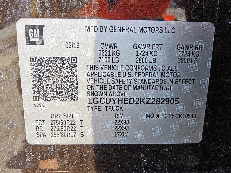 2019 CHEVROLET SILVERADO 1GCUYHED2KZ282905