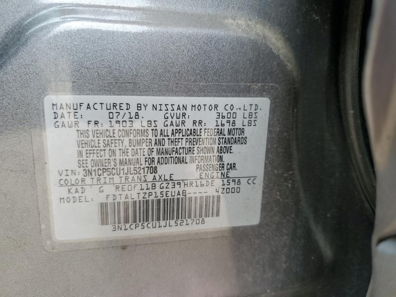 Lot #3311640230 2018 NISSAN KICKS S