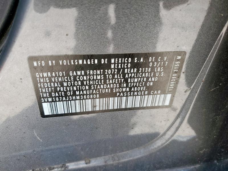 2017 VOLKSWAGEN JETTA S 3VW167AJ3HM360808