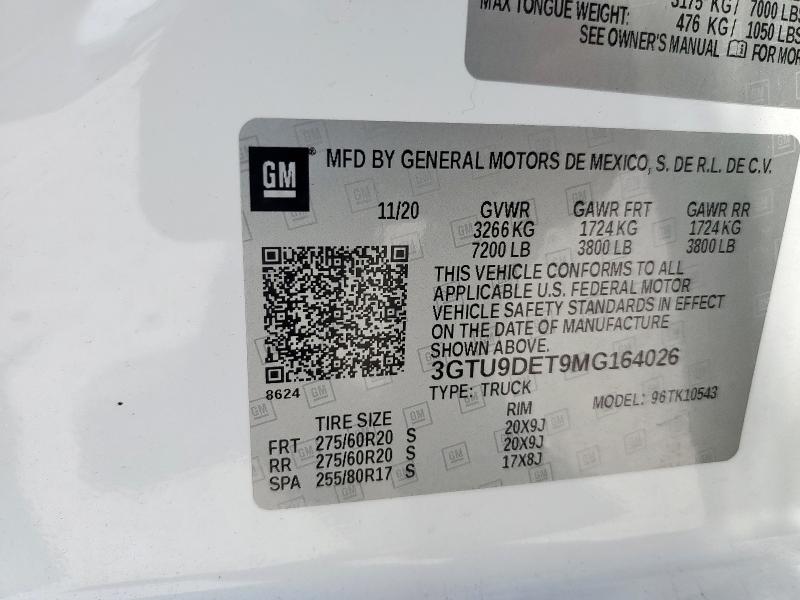 2021 GMC SIERRA K1500 SLT 3GTU9DET9MG164026