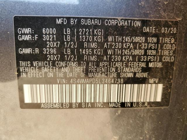 2020 SUBARU ASCENT LIM 4S4WMAPD5L3464798