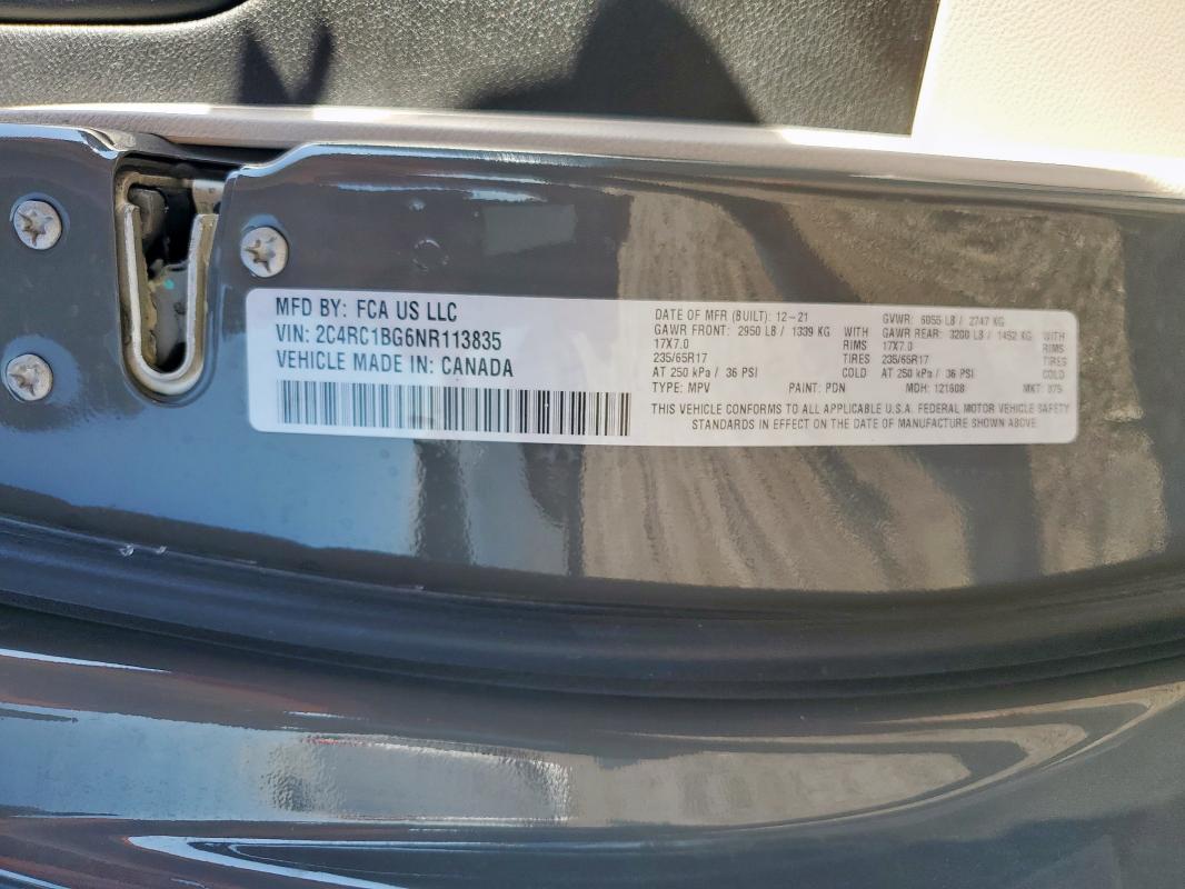 2022 CHRYSLER PACIFICA T 2C4RC1BG6NR113835