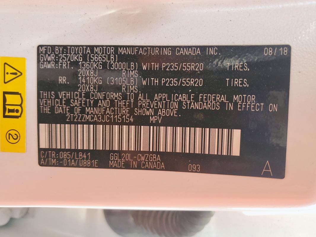 2018 LEXUS RX 350 BAS 2T2ZZMCA3JC115154