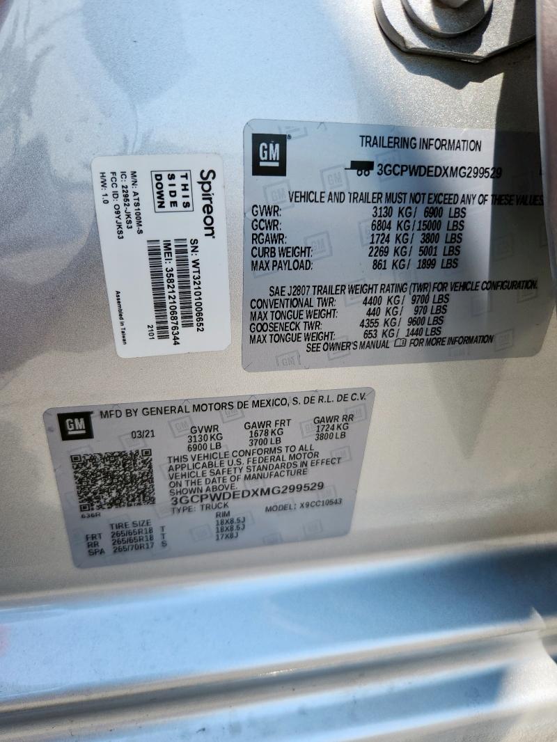 2021 CHEVROLET SILVERADO C1500 RST 3GCPWDEDXMG299529