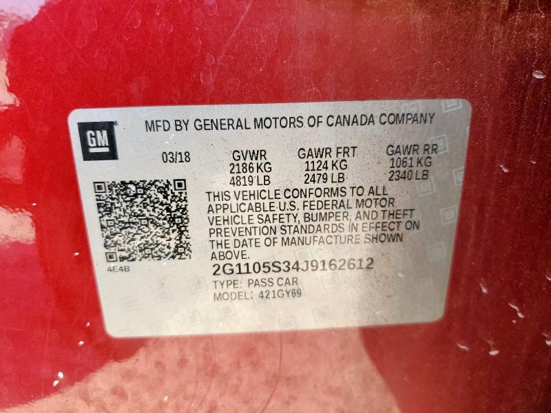 2018 CHEVROLET IMPALA LT 2G1105S34J9162612