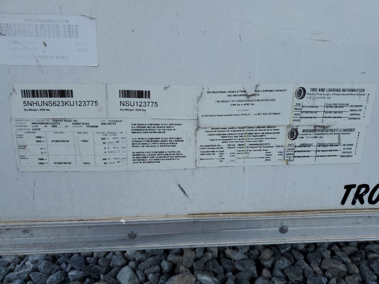 Lot #3257220761 2019 FVCG TRAILER