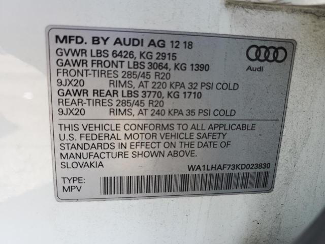 2019 AUDI Q7 PREMIUM WA1LHAF73KD023830