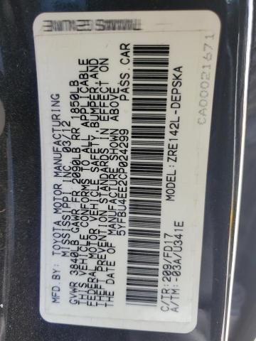 2012 TOYOTA COROLLA BA - 5YFBU4EE2CP024299