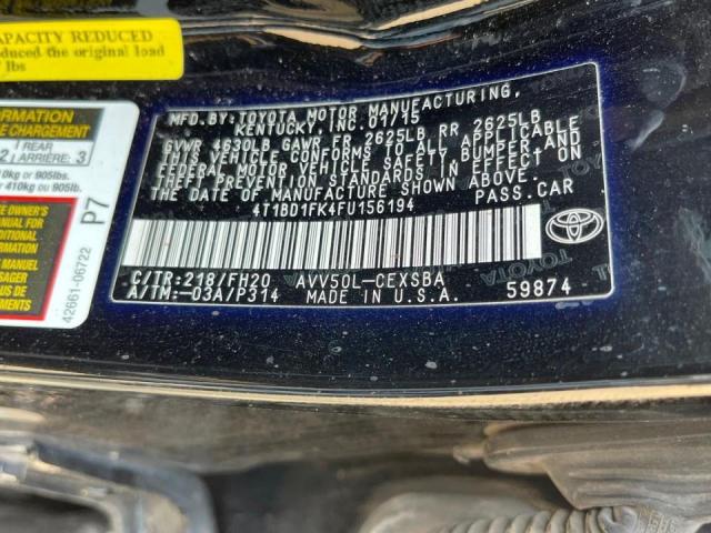 2015 TOYOTA CAMRY HYBR 4T1BD1FK4FU156194