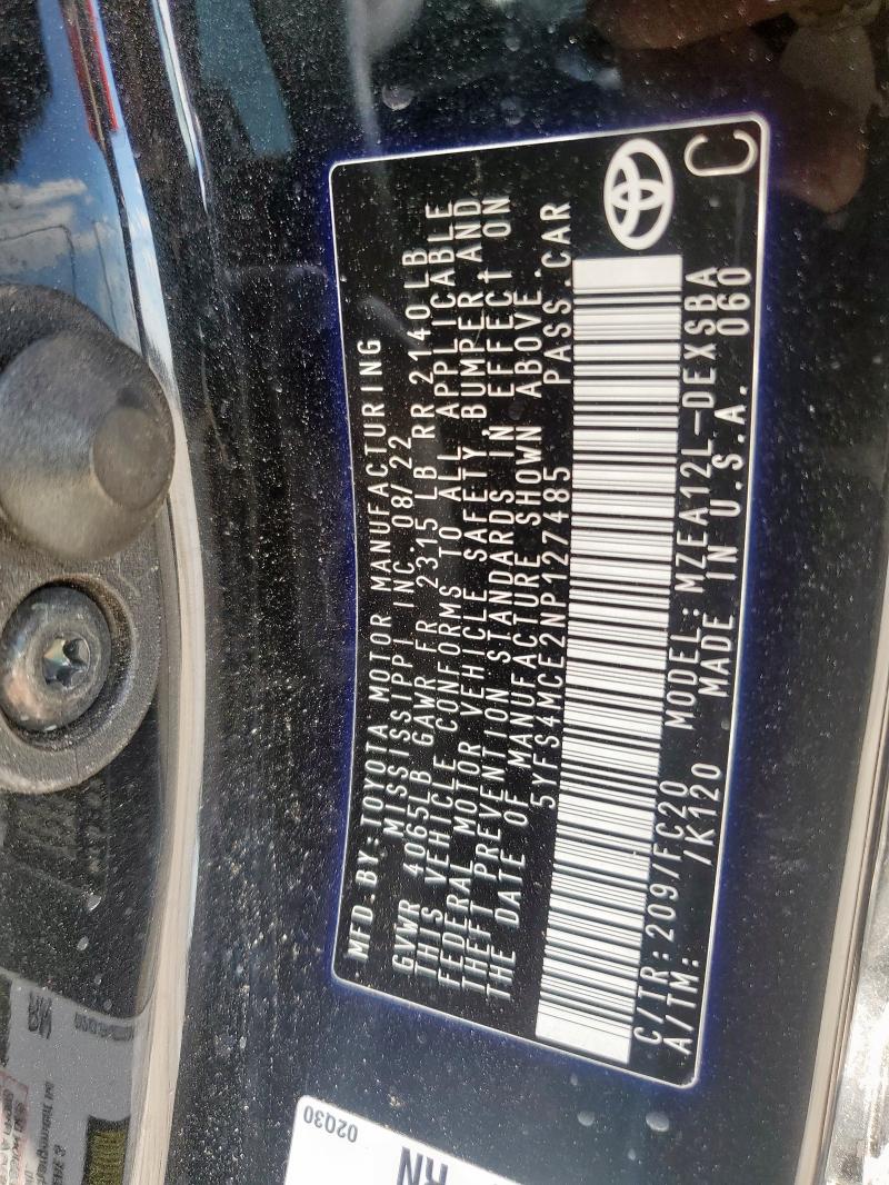 2022 TOYOTA COROLLA SE - 5YFS4MCE2NP127485