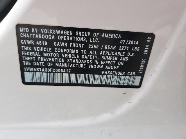 2015 VOLKSWAGEN PASSAT S 1VWAS7A30FC006417