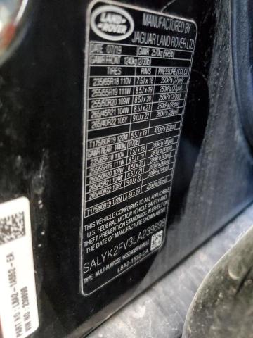 2020 LAND ROVER RANGE ROVE SALYK2FV3LA239898