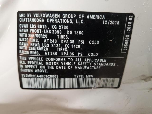 2019 VOLKSWAGEN ATLAS SEL - 1V2MR2CA4KC528003