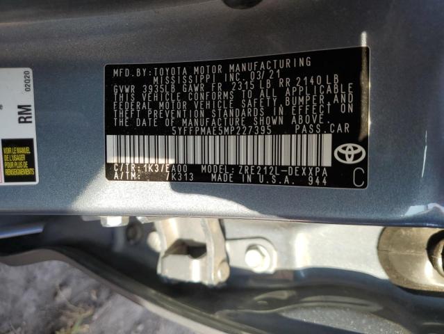 2021 TOYOTA COROLLA XL 5YFFPMAE5MP227395