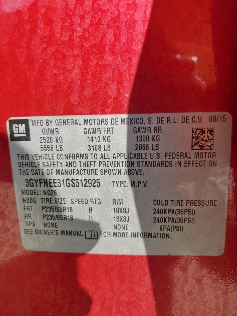 2016 CADILLAC SRX LUXURY 3GYFNEE31GS512925