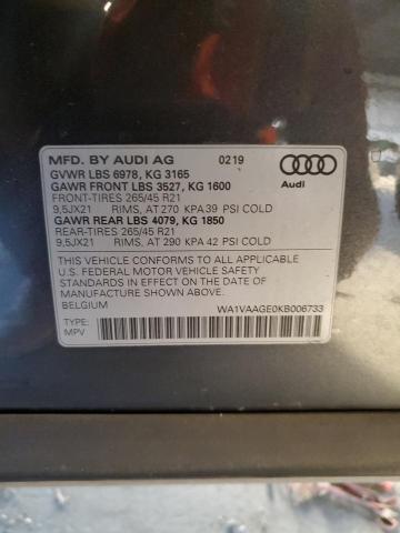 2019 AUDI E-TRON PRE WA1VAAGE0KB006733