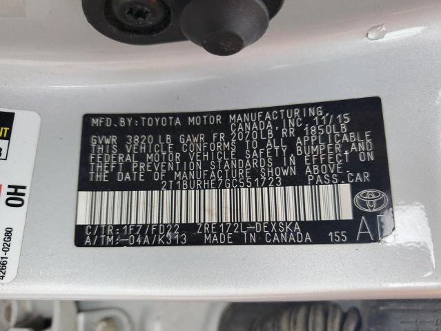 2016 TOYOTA COROLLA L - 2T1BURHE7GC551723